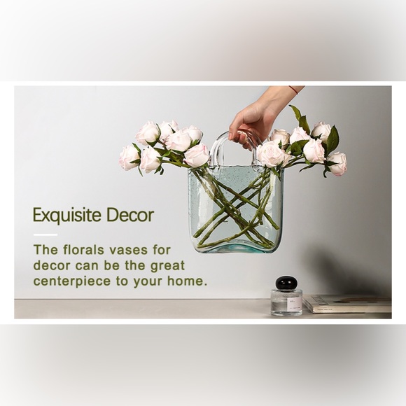 NEW! Glass Purse Vase. Light Blue Glass Vase with Air Bubbles, High-Class Bag - Picture 7 of 9